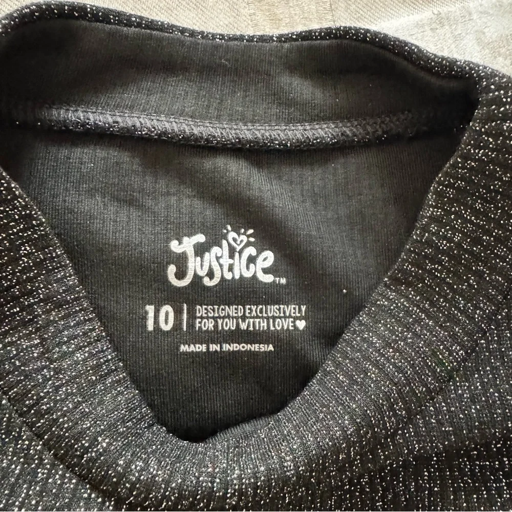 Justice girls long sleeve glitter black top size 10 NWT